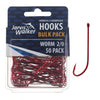 JARVIS WALKER HOOKS WORM RED LONG SHANK 50 PACK [SIZE:2/0]